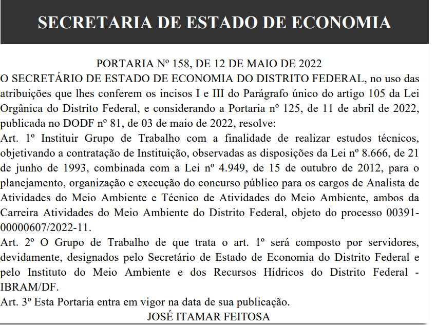 Grupo de trabalho do concurso IBRAM DF