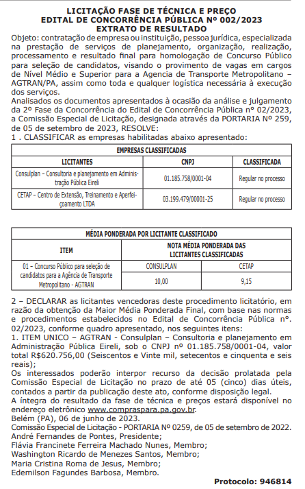 Concurso AGTRAN PA: Consulplan vence processo licitatório