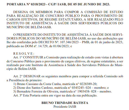 concurso IASB PA tem comissão formada