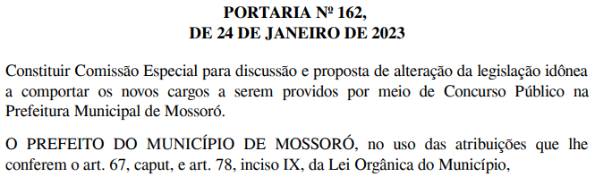 Concurso Mossoró: comissão