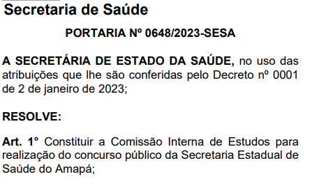 Comissão formada do concurso SESA AP