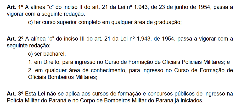 Concursos PM e CBM PR: sancionada lei que altera escolaridade