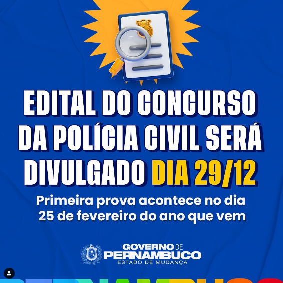 Edital do concurso PC PE será publicado no dia 29/12!