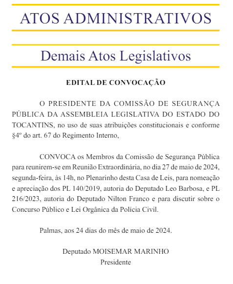 Concurso PC TO será pauta de reunião nesta segunda (27)