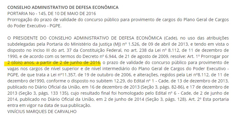concurso cade - validade ate 2018