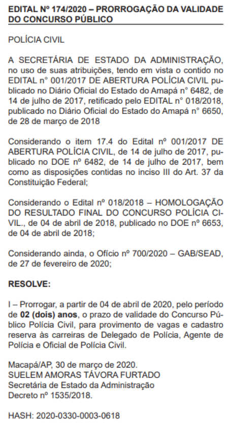 concurso pc ap válidade