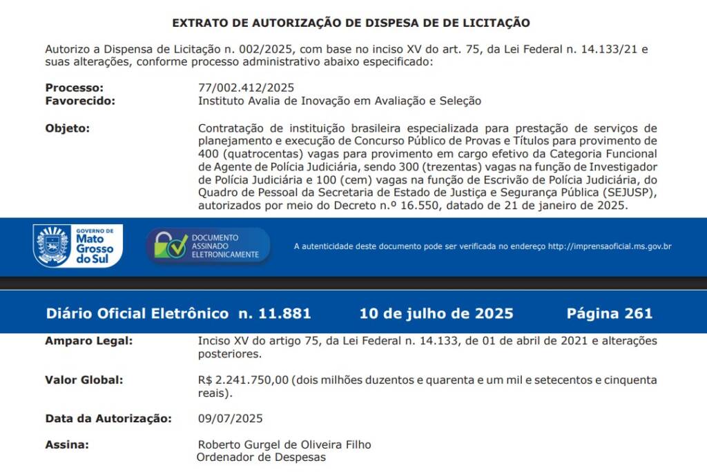 Concurso PC MS: Banca contratada