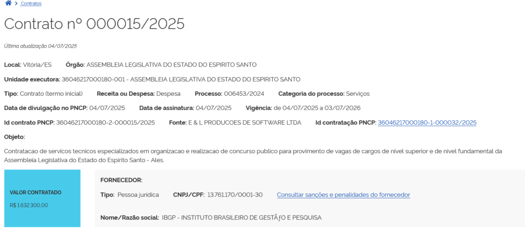 Concurso ALES: contrato com a banca assinado